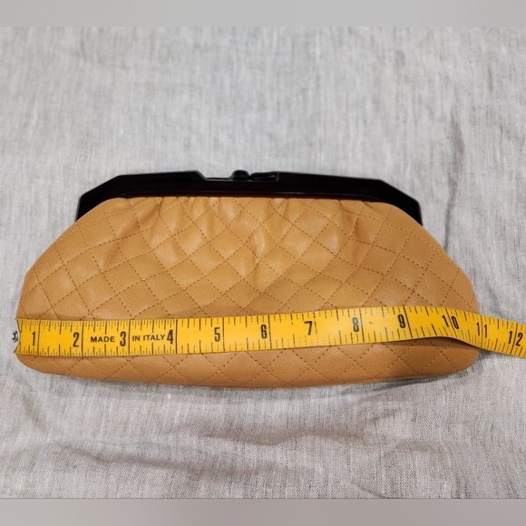 Vintage Italian Leather Tan Quilted Clutch Bag Purse Carmel Retro Case - Picture 7 of 8